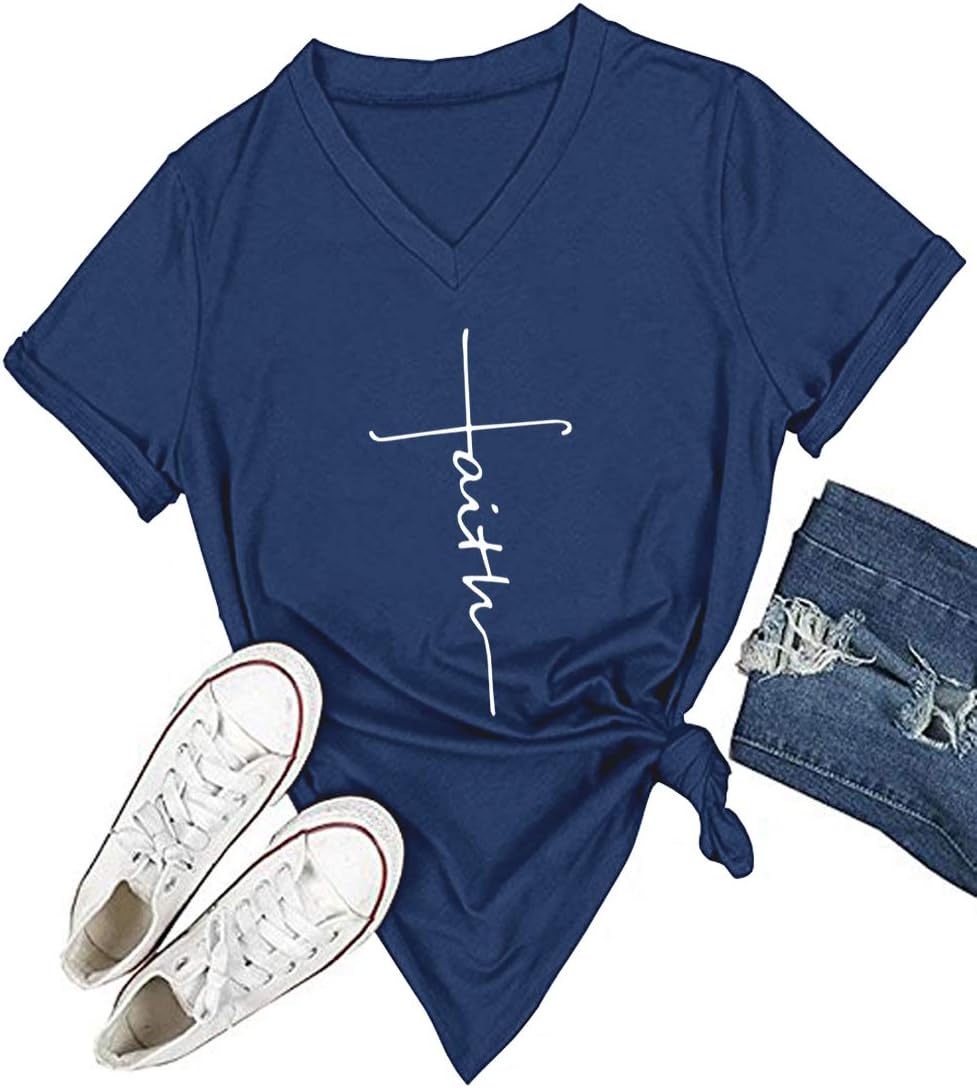 DANVOUY Women's V-Neck Summer Casual Letters Printed Short Sleeves Graphic - Image 10