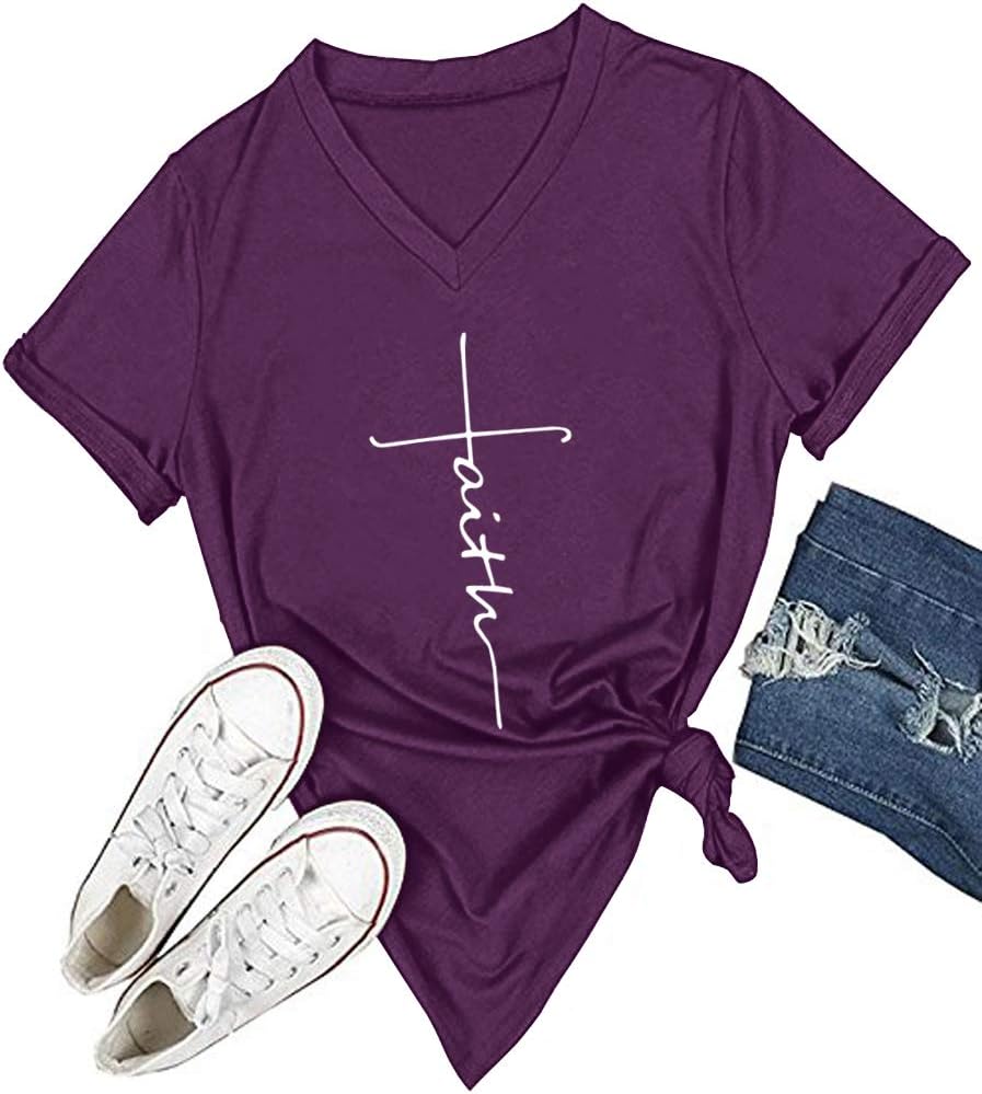 DANVOUY Women's V-Neck Summer Casual Letters Printed Short Sleeves Graphic - Image 5