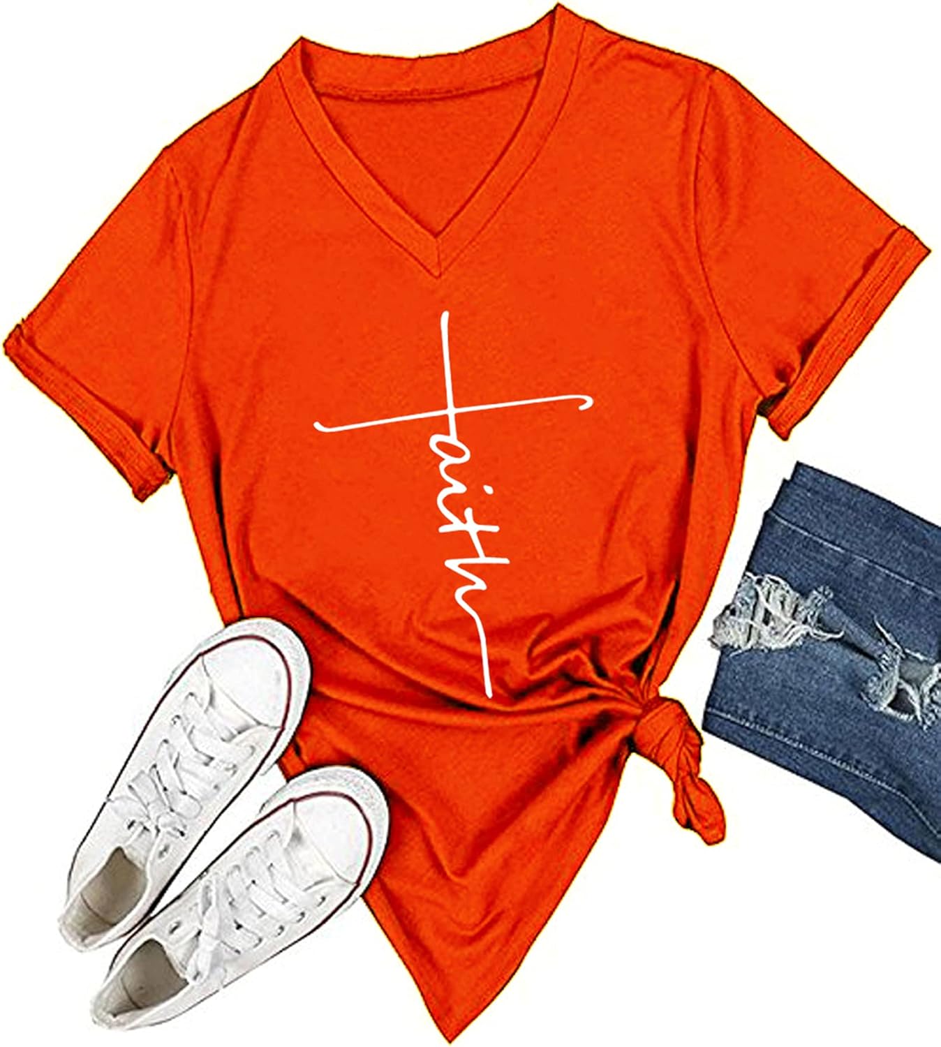 DANVOUY Women's V-Neck Summer Casual Letters Printed Short Sleeves Graphic