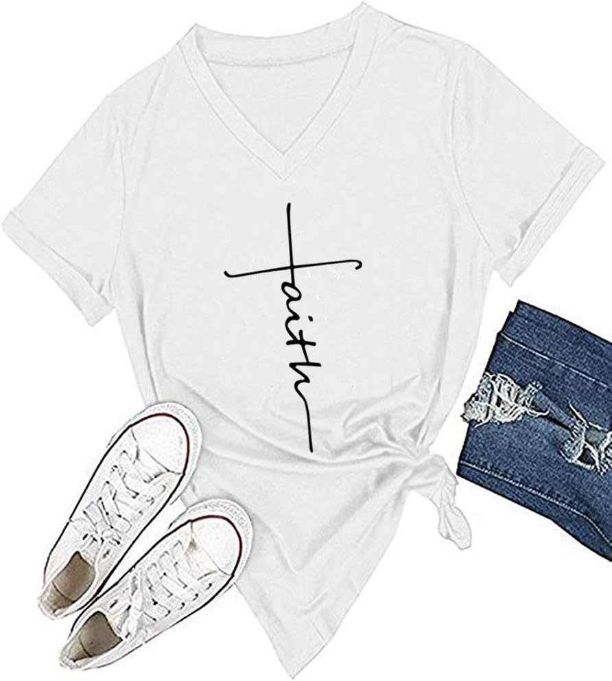 DANVOUY Women's V-Neck Summer Casual Letters Printed Short Sleeves Graphic - Image 11