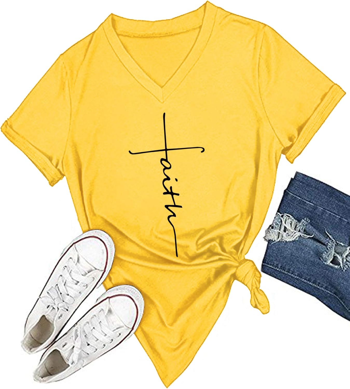 DANVOUY Women's V-Neck Summer Casual Letters Printed Short Sleeves Graphic - Image 8