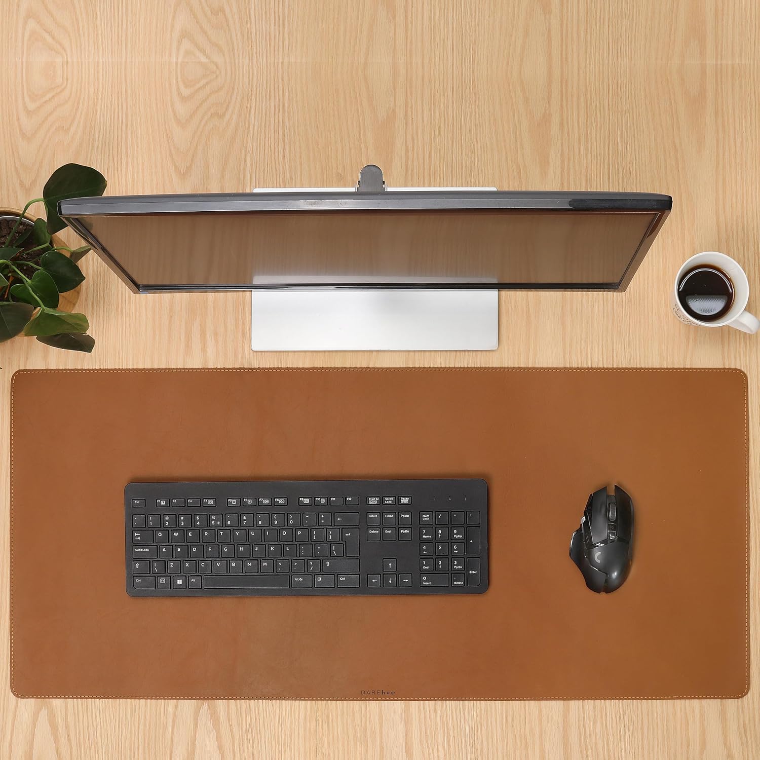 DAREhue - Genuine Leather Desk Mat - L (27.6x11.8 in) or XL (35.4x15.7 in) (Toffee Brown, XL (35.4x15.7 in))