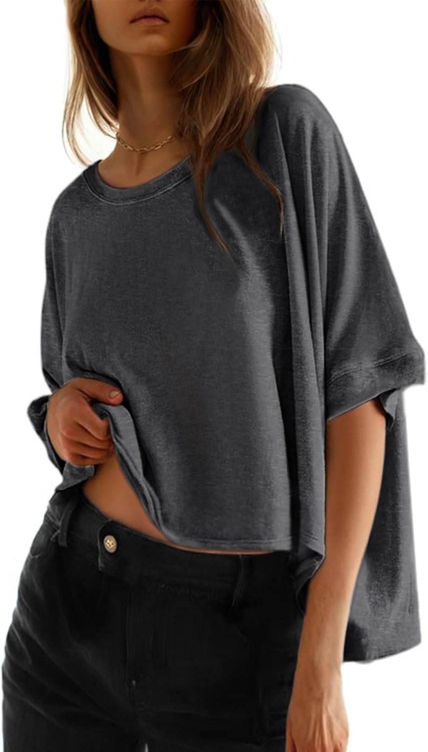 Dokotoo Summer Shirts 2025 Womens Solid T Shirts for Women Loose Oversized Tops Basic Tee - Image 8