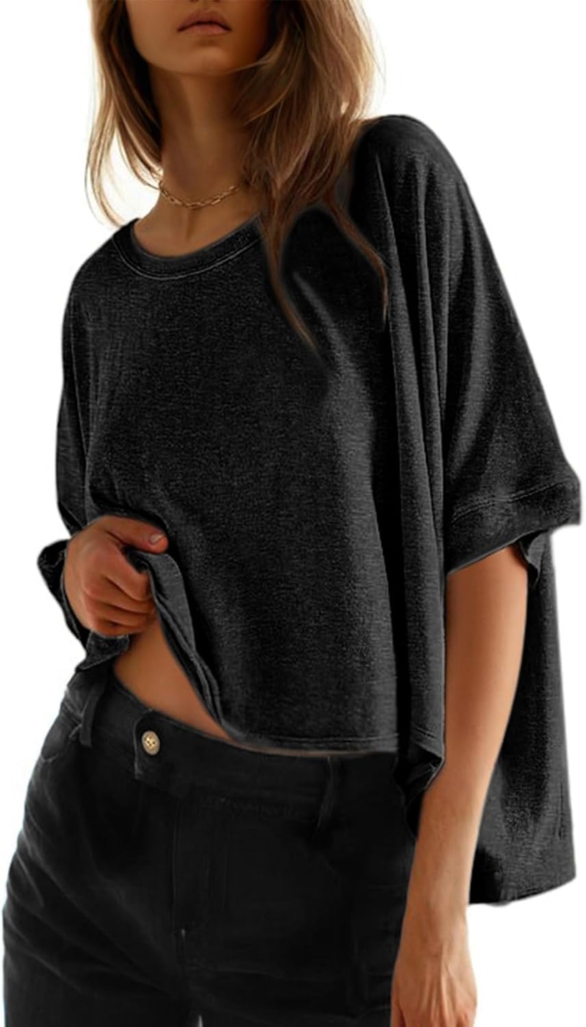 Dokotoo Summer Shirts 2025 Womens Solid T Shirts for Women Loose Oversized Tops Basic Tee - Image 10