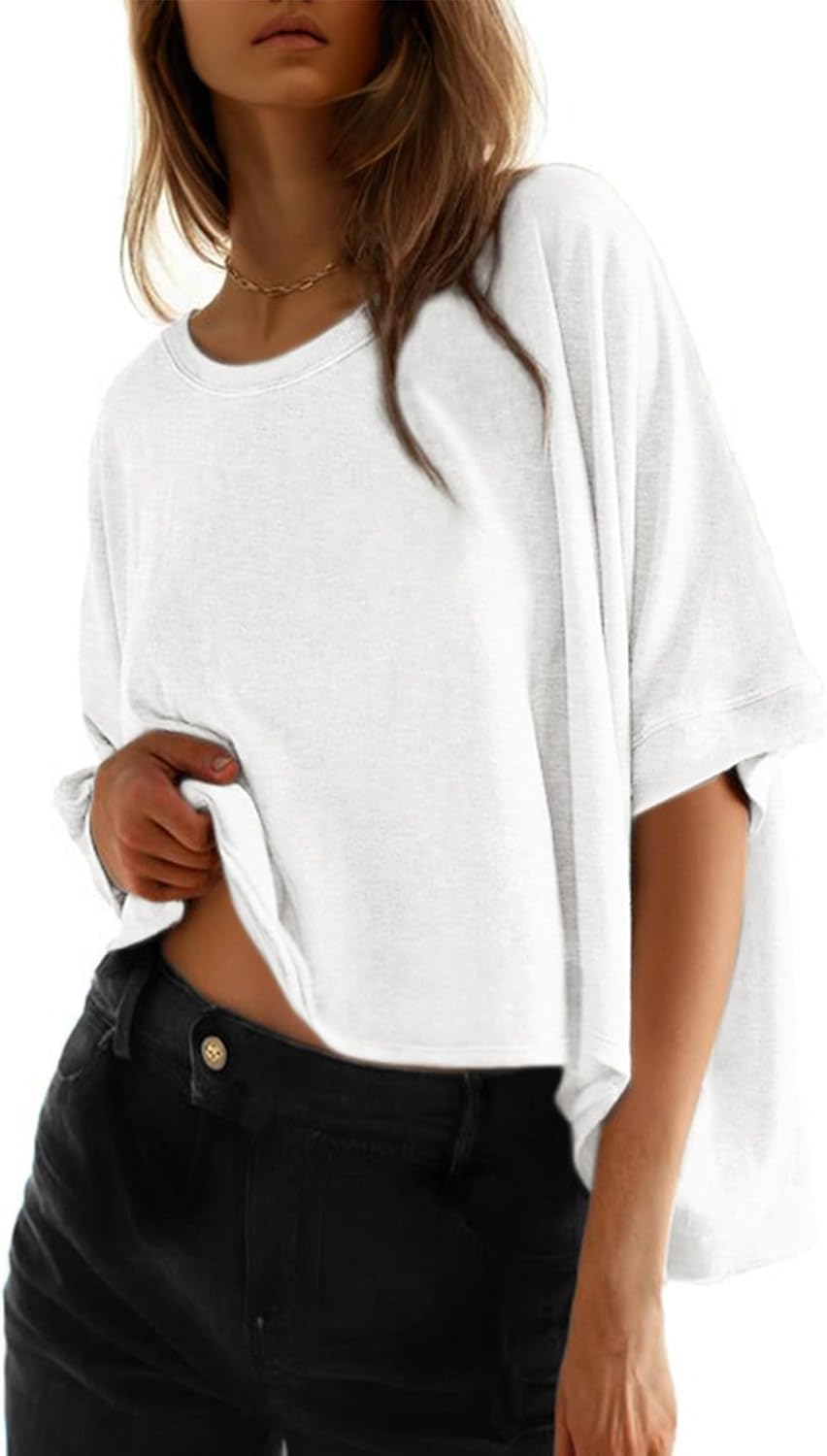 Dokotoo Summer Shirts 2025 Womens Solid T Shirts for Women Loose Oversized Tops Basic Tee - Image 27