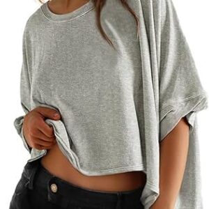 Dokotoo Summer Shirts 2025 Womens Solid T Shirts for Women Loose Oversized Tops Basic Tee