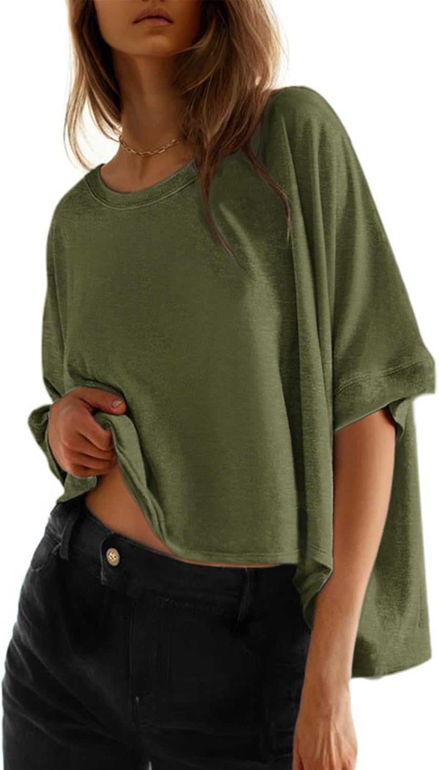 Dokotoo Summer Shirts 2025 Womens Solid T Shirts for Women Loose Oversized Tops Basic Tee - Image 24