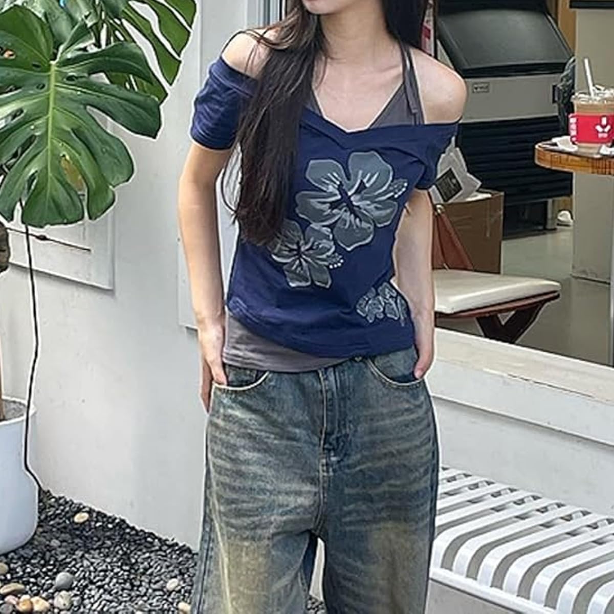 Emo Grunge Shirts Women 2000s Graphic Baby Tees Fake Two Piece Short Sleeve Vintage Y2k Crop Top Goth Alt Clothes - Image 4