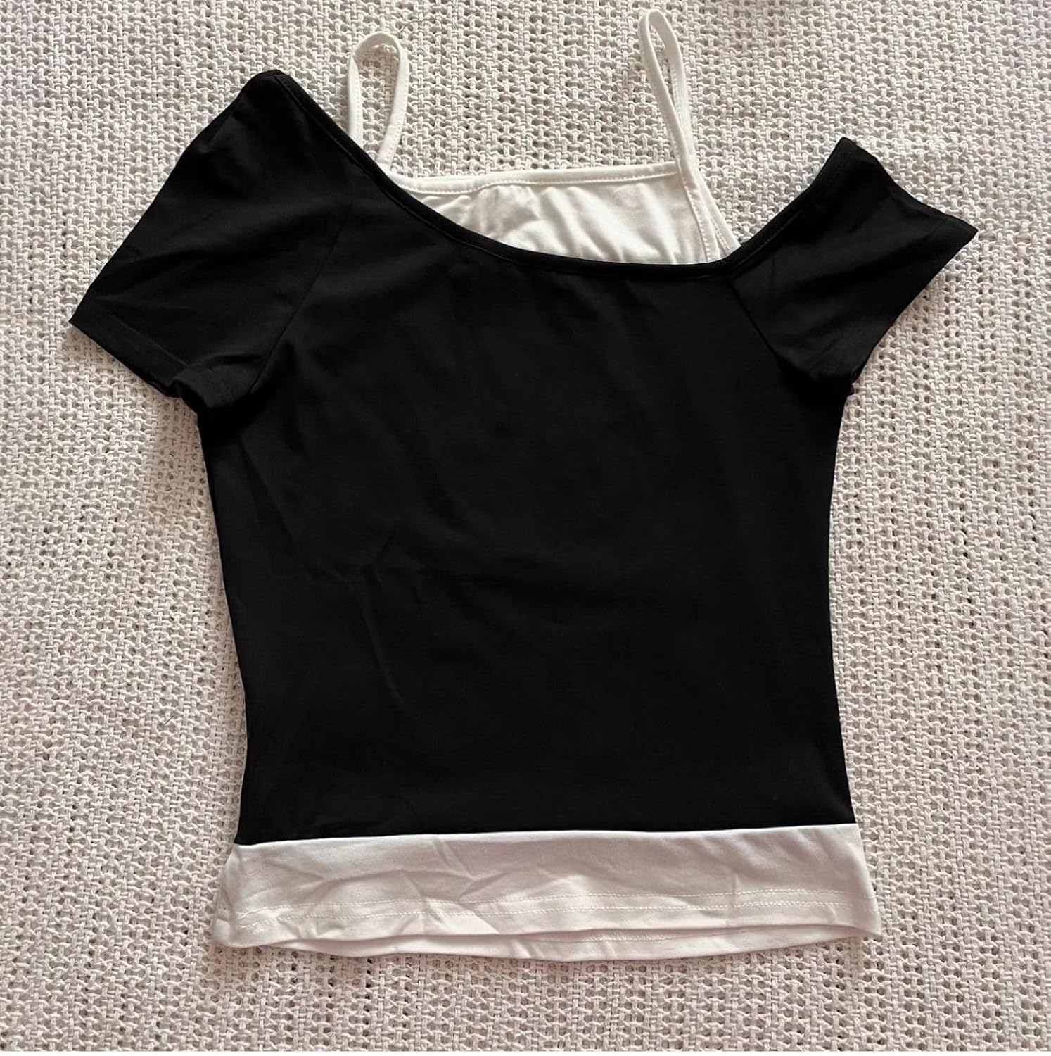 Emo Grunge Shirts Women 2000s Graphic Baby Tees Fake Two Piece Short Sleeve Vintage Y2k Crop Top Goth Alt Clothes - Image 3