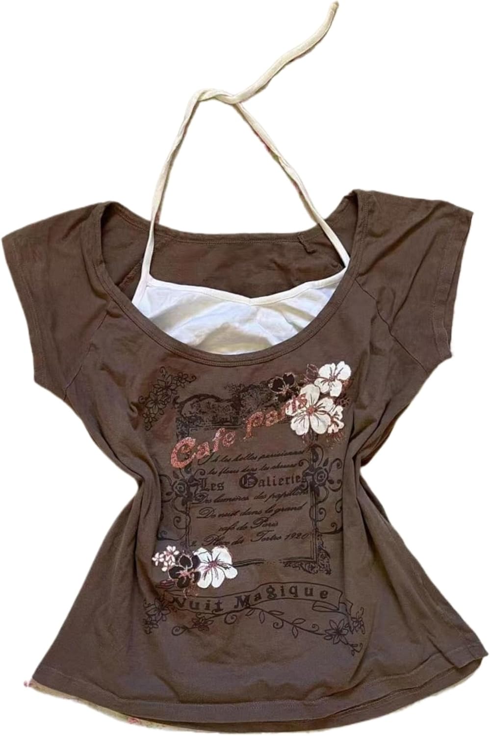 Emo Grunge Shirts Women 2000s Graphic Baby Tees Fake Two Piece Short Sleeve Vintage Y2k Crop Top Goth Alt Clothes - Image 14