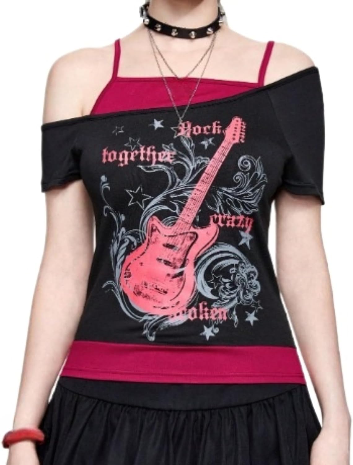 Emo Grunge Shirts Women 2000s Graphic Baby Tees Fake Two Piece Short Sleeve Vintage Y2k Crop Top Goth Alt Clothes - Image 10