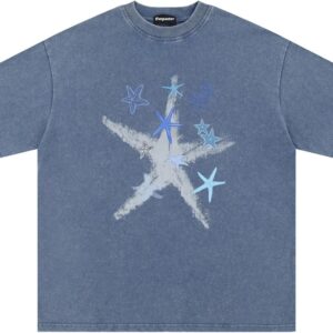Evepaster Oversize Star Print Tees Vintage Washed Graphic T Shirts Short Sleeve Y2K 90S Summer Unisex Streetwear Tops