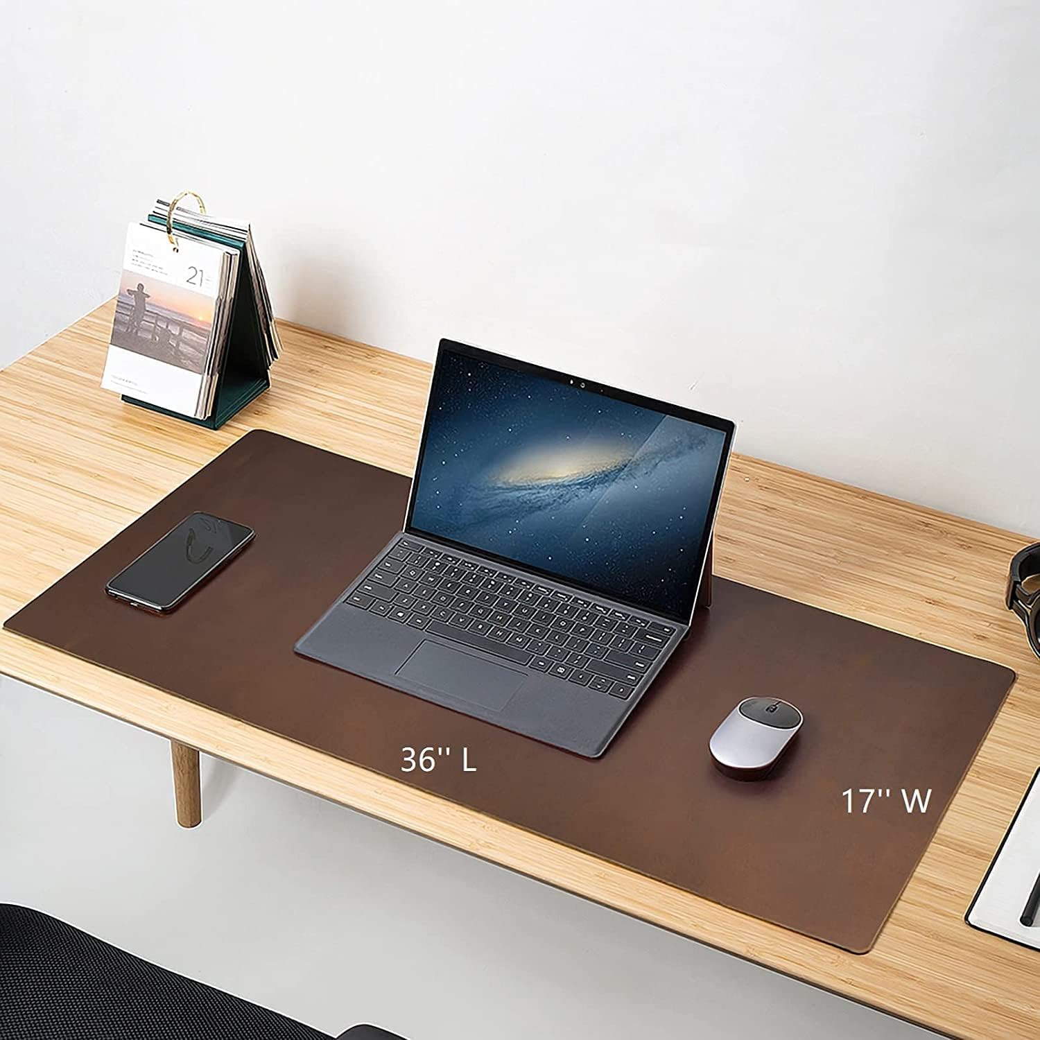 Full Grain Leather Desk Pad Protector,36''x17''Large Genuine Leather Desktop Blotter Mats for Keyboard and Mouse, Big Desk Writing Pad for Office\/Home\/Work\/Game -Brown (Brown, 36''x17'') - Image 7