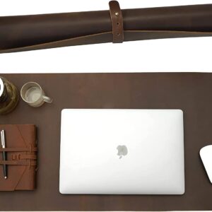 Full Grain Leather Desk Pad Protector,36''x17''Large Genuine Leather Desktop Blotter Mats for Keyboard and Mouse, Big Desk Writing Pad for Office\/Home\/Work\/Game -Brown (Brown, 36''x17'')