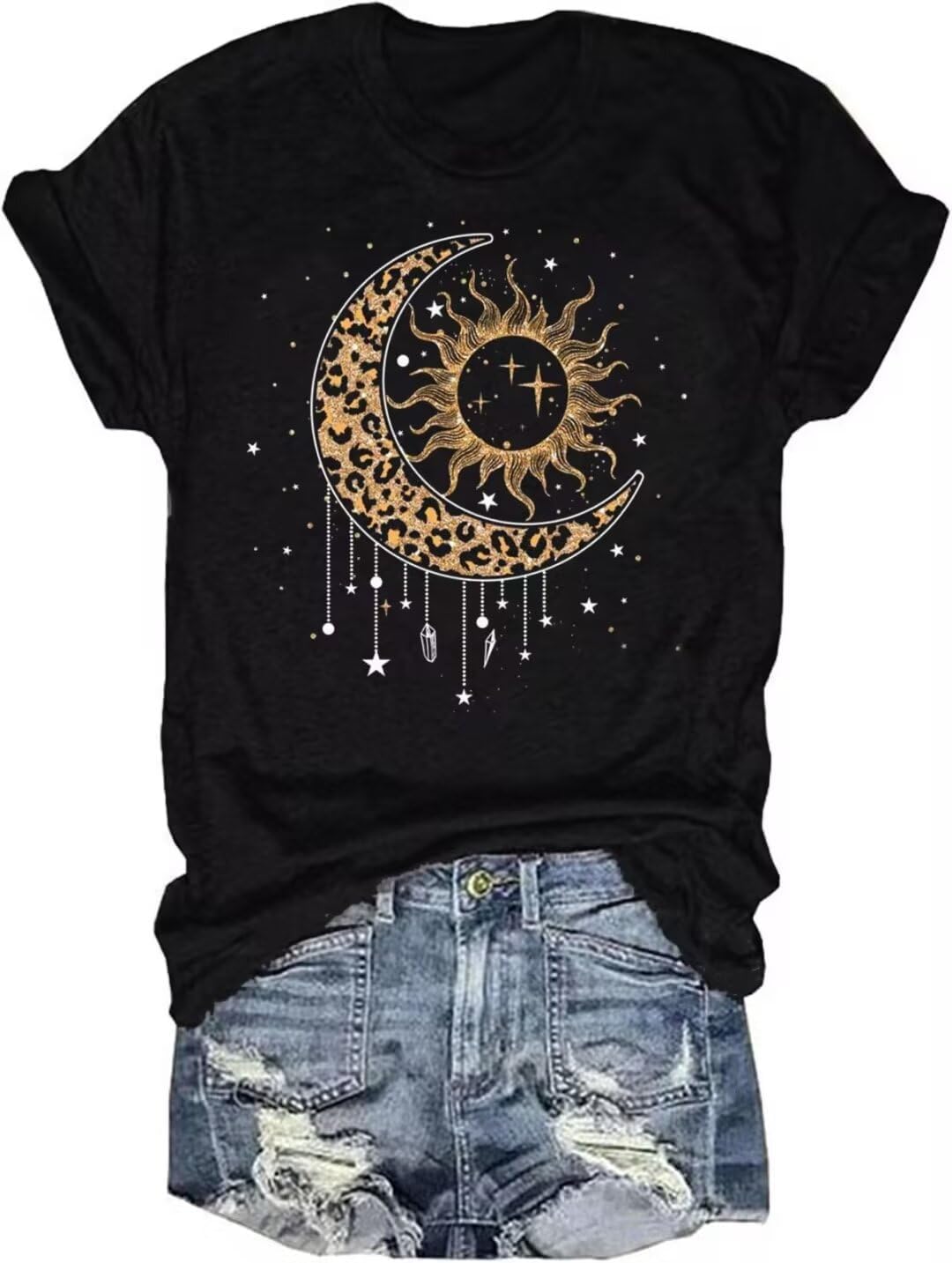 GEKYKOC Moon and Sun Shirts for Women Vintage Graphic Tshirt Mountain Hiking Short Sleeve Tees Vacation Funny Shirt - Image 24