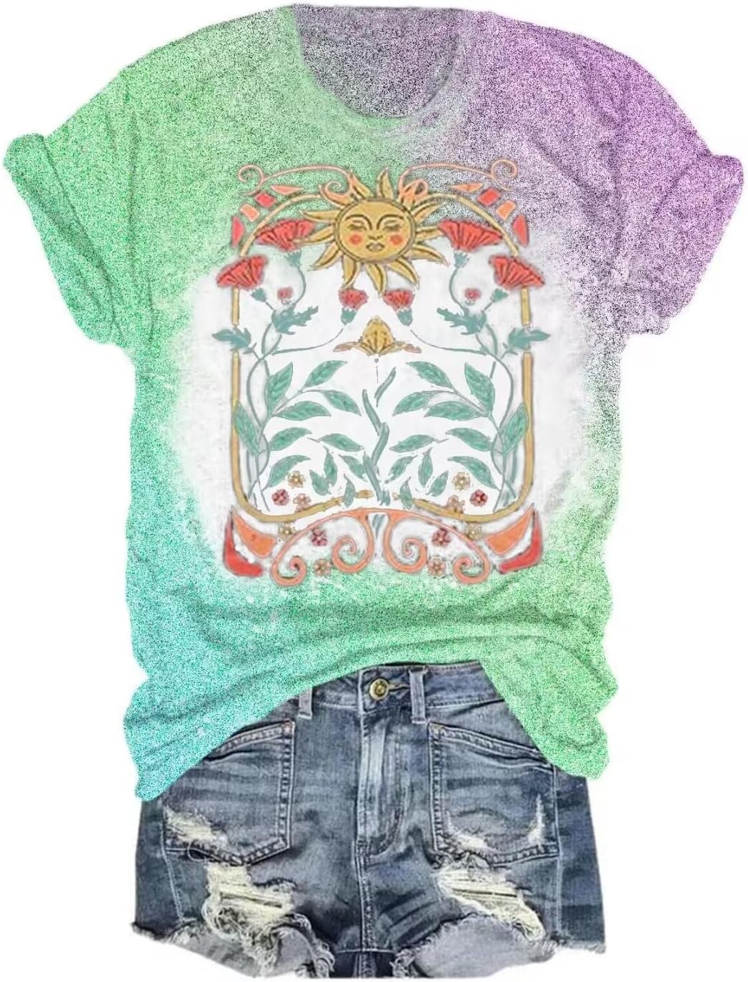 GEKYKOC Moon and Sun Shirts for Women Vintage Graphic Tshirt Mountain Hiking Short Sleeve Tees Vacation Funny Shirt - Image 26