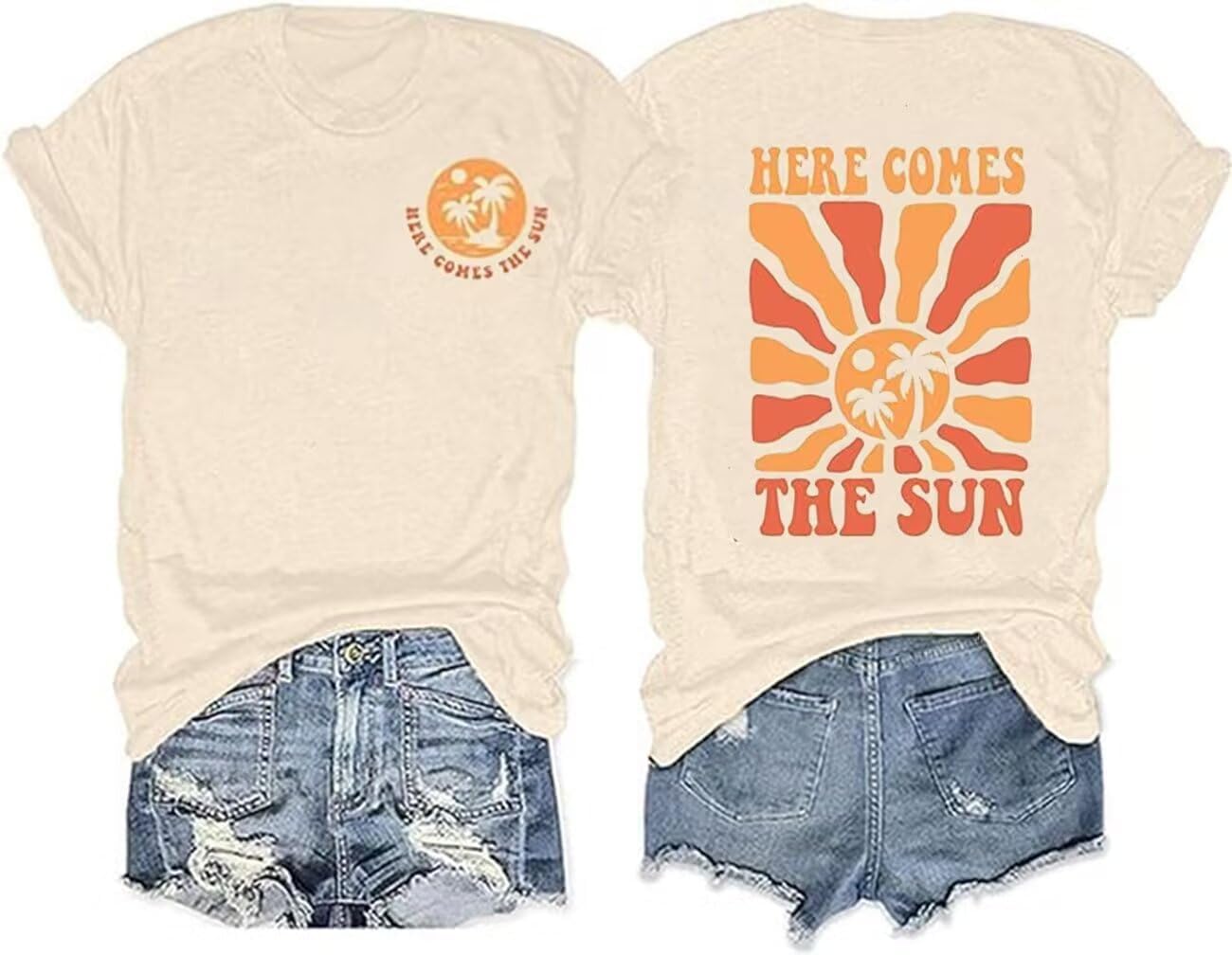 GEKYKOC Moon and Sun Shirts for Women Vintage Graphic Tshirt Mountain Hiking Short Sleeve Tees Vacation Funny Shirt - Image 20