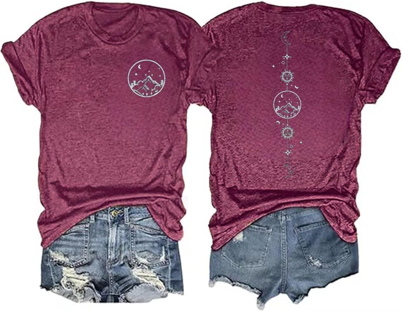 GEKYKOC Moon and Sun Shirts for Women Vintage Graphic Tshirt Mountain Hiking Short Sleeve Tees Vacation Funny Shirt - Image 15