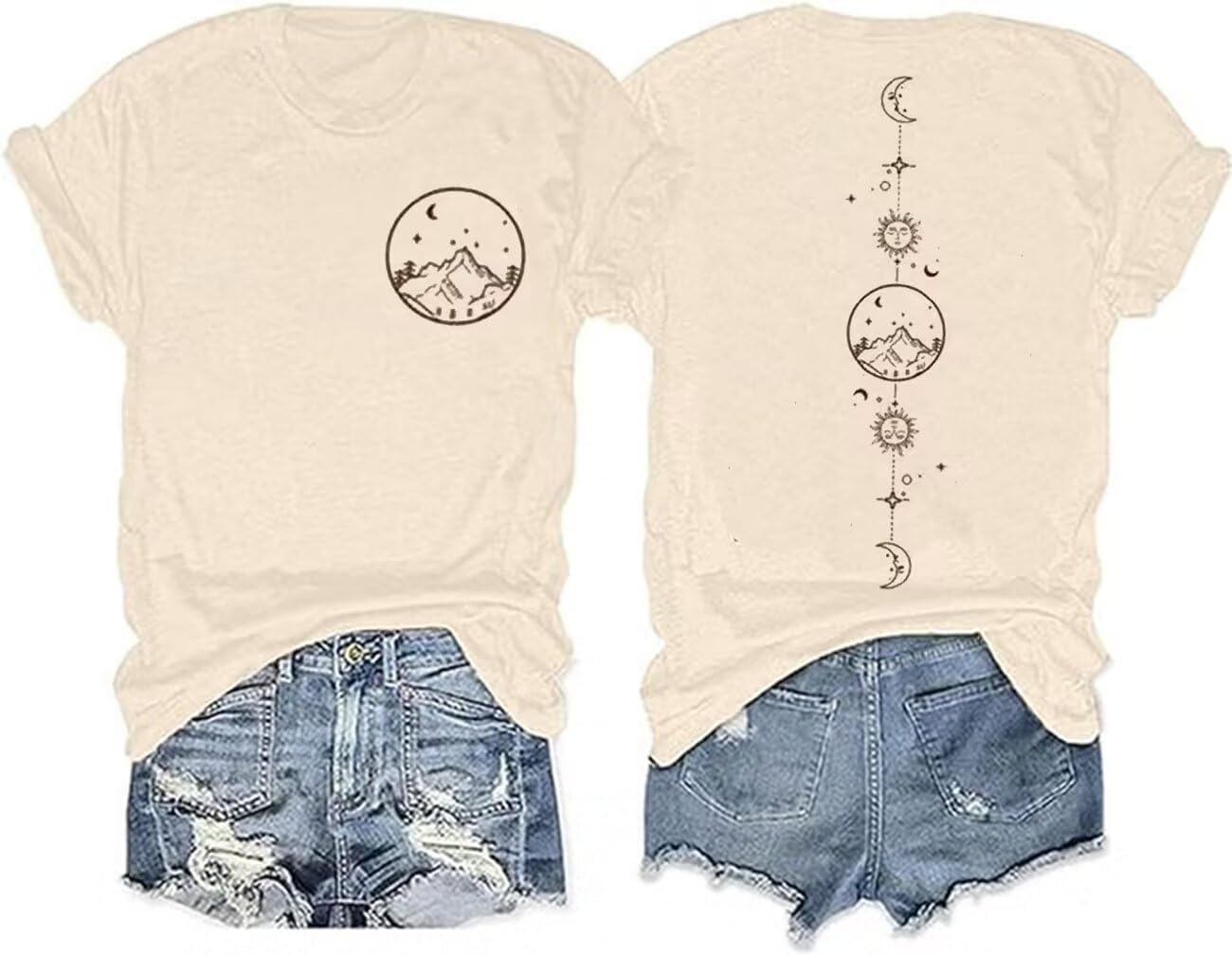 GEKYKOC Moon and Sun Shirts for Women Vintage Graphic Tshirt Mountain Hiking Short Sleeve Tees Vacation Funny Shirt - Image 23