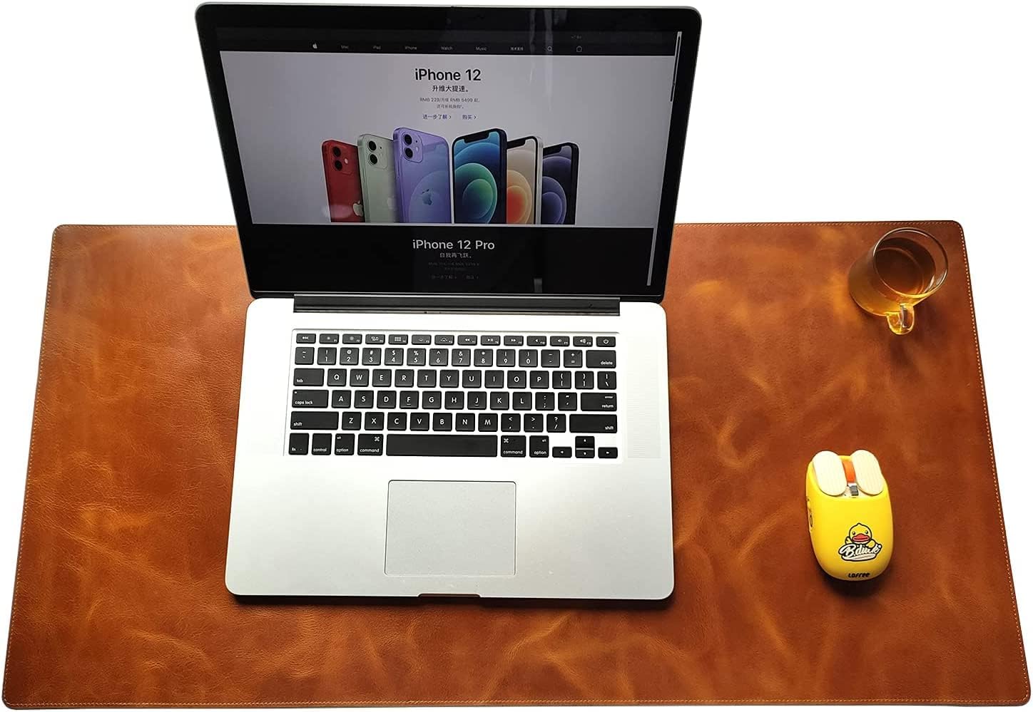 Genuine Leather Large Desk Pad Protector, Office Desk Mat, Mouse Pad, Non-Slip Leather Desk Blotter, Laptop Desk Pad, Desk Writing Pad for Office and Home (24''x16'', Yellow Tan Antique)