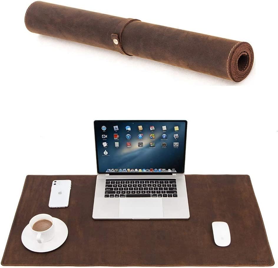 Genuine Leather Large Desk Pad Protector, Office Desk Mat, Mouse Pad, Non-Slip Leather Desk Blotter, Laptop Desk Pad, Desk Writing Pad for Office and Home (32''x16'', Brown Antique)
