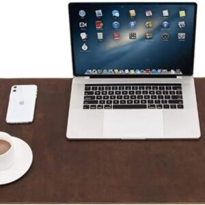 Genuine Leather Large Desk Pad Protector, Office Desk Mat, Mouse Pad, Non-Slip Leather Desk Blotter, Laptop Desk Pad, Desk Writing Pad for Office and Home (36'' x 17'', Brown)
