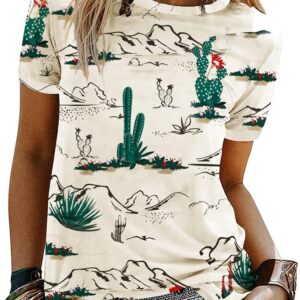 Graphic Shirts for Women Cactus Desert Graphic Tees Short Sleeve Tops