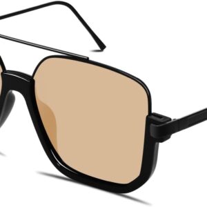 GUVIVI Retro Oversized Aviator Sunglasses for Women Men Square Double Bridge Pilot Sun Glasses 70s Trendy Shades