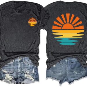 Hawaiian Shirts for Women Beach Graphic Tee Tops Summer Sunshine Beach Tropical Vacation Outfits