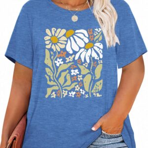 HDLTE Plus Size Womens Country Shirts Funny Western Graphic Tees Short Sleeve Flower Tops Blouses Casual Summer