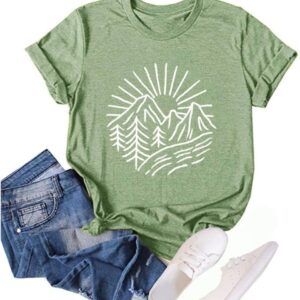 Hiking Mountain Tank Tops for Women Funny Pine Tree Sunrise Graphic Workout Tanks Summer Sleeveless Loose Fit Shirts Tops