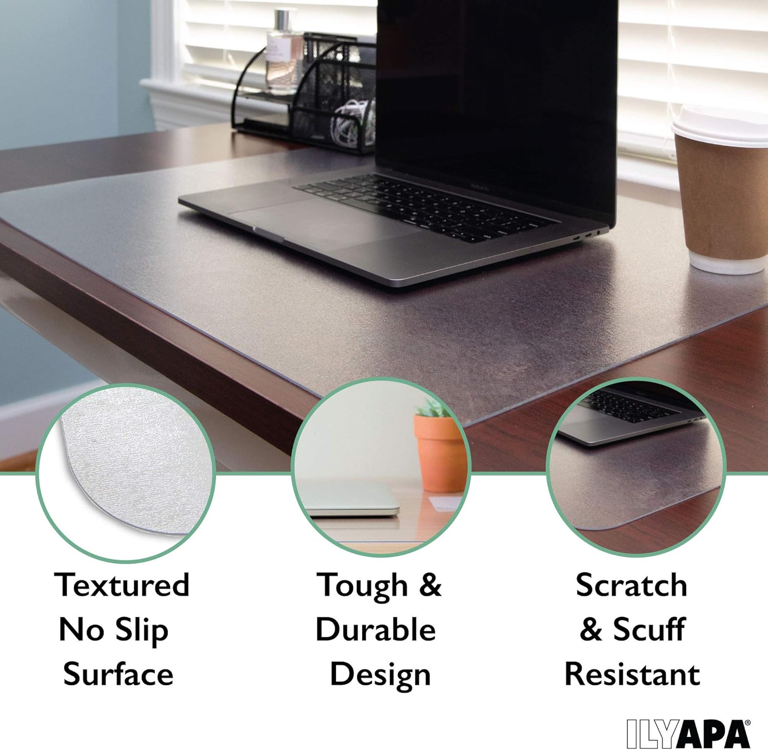 Ilyapa Office Desk Pad, Clear Textured Mat - 47x23 Inch Plastic Clear Desk Protector for Home or Office, Computer Mat Full Mouse Pad (47 x 23 Inch) - Image 4
