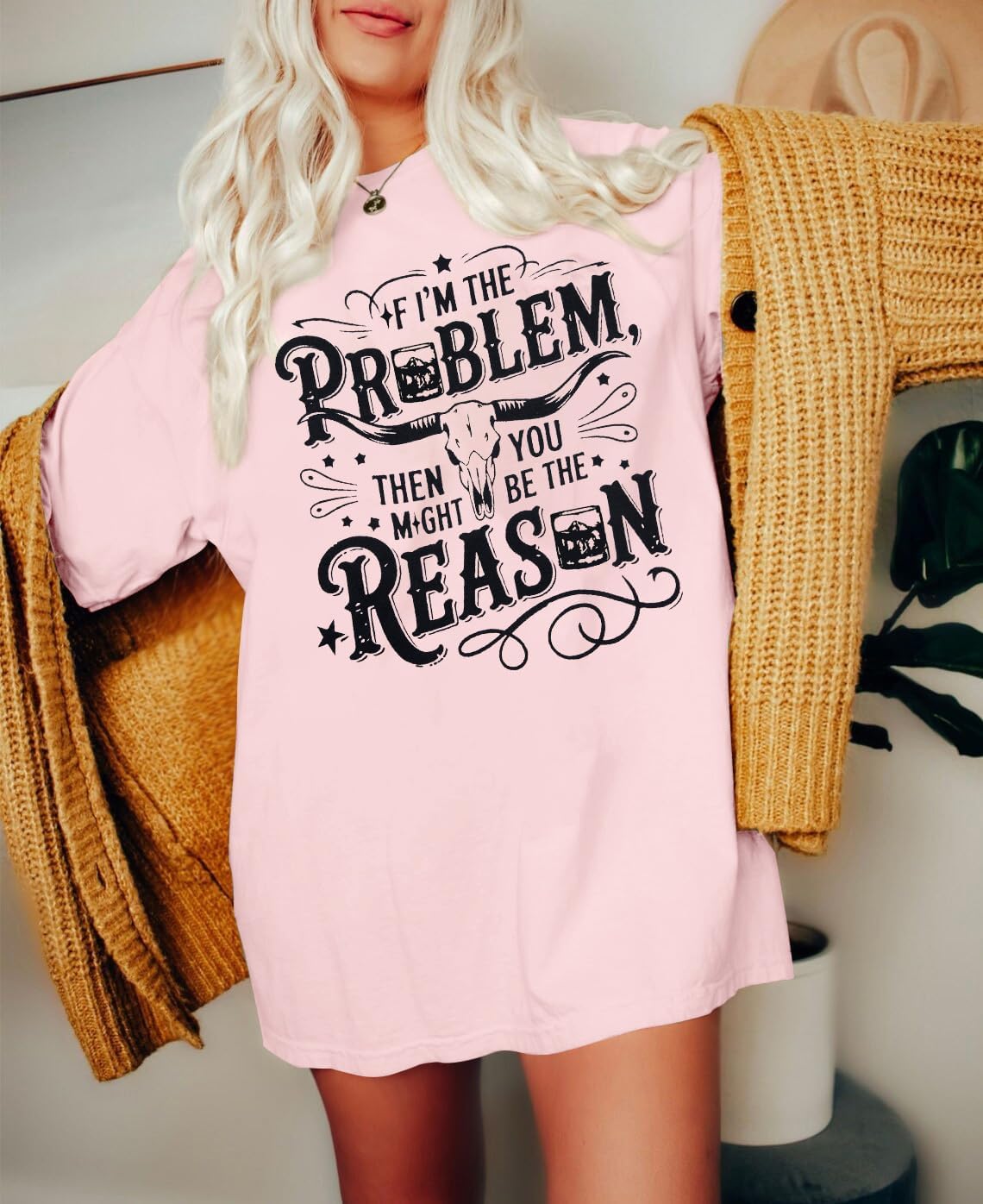 I'm The Problem Shirt Women Western Shirts Cowgirl Tshirt Retro Cow Skull Graphic Tees Country Music Short Sleeve Tops - Image 2