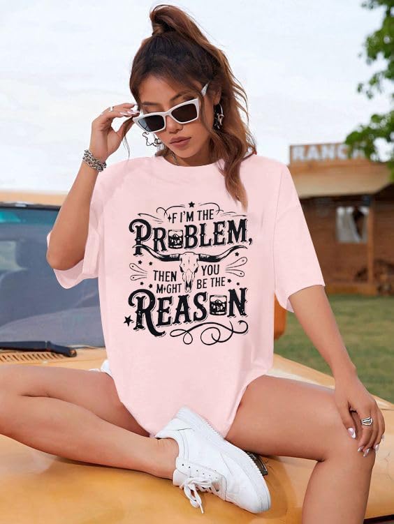 I'm The Problem Shirt Women Western Shirts Cowgirl Tshirt Retro Cow Skull Graphic Tees Country Music Short Sleeve Tops - Image 5