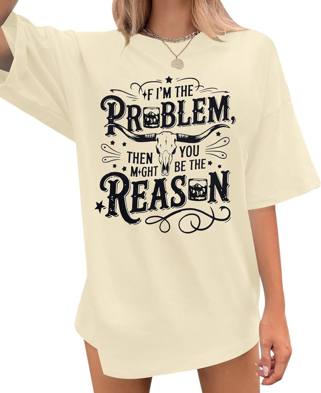 I'm The Problem Shirt Women Western Shirts Cowgirl Tshirt Retro Cow Skull Graphic Tees Country Music Short Sleeve Tops - Image 7