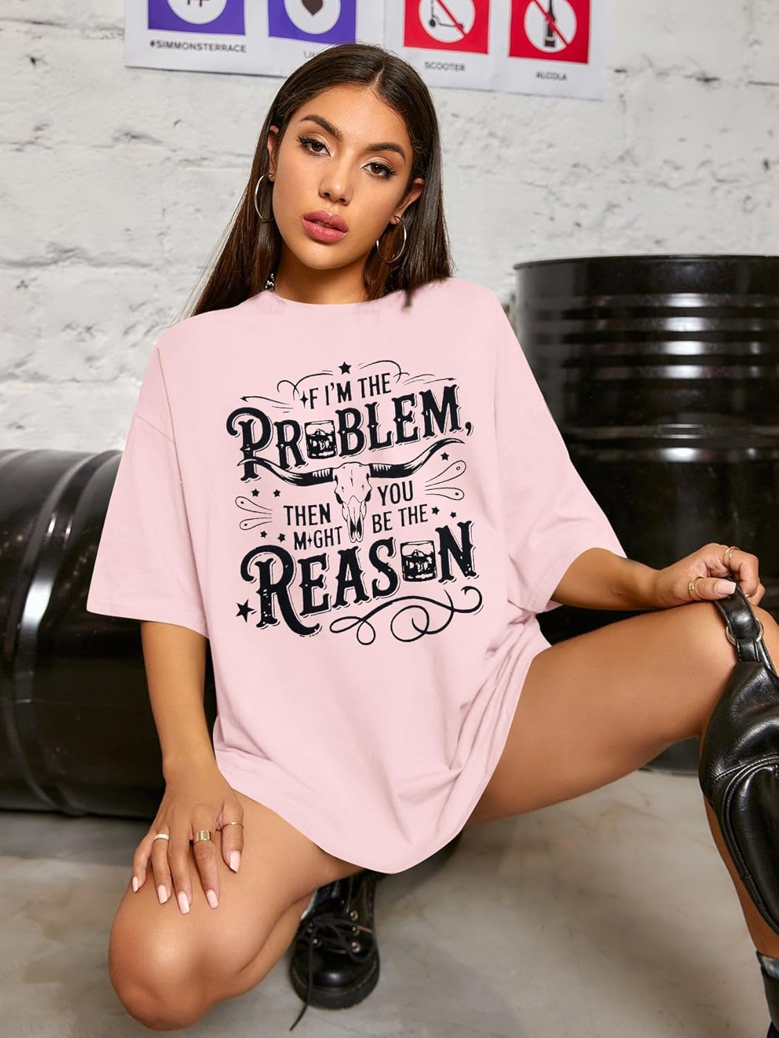 I'm The Problem Shirt Women Western Shirts Cowgirl Tshirt Retro Cow Skull Graphic Tees Country Music Short Sleeve Tops - Image 4