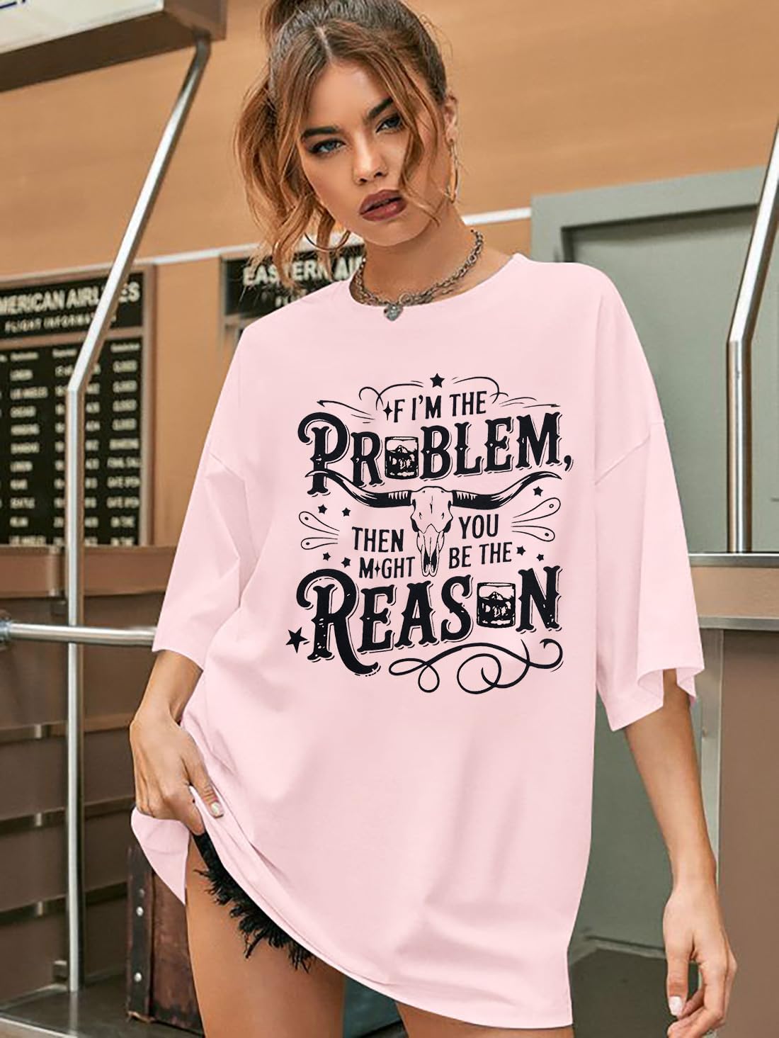 I'm The Problem Shirt Women Western Shirts Cowgirl Tshirt Retro Cow Skull Graphic Tees Country Music Short Sleeve Tops - Image 3