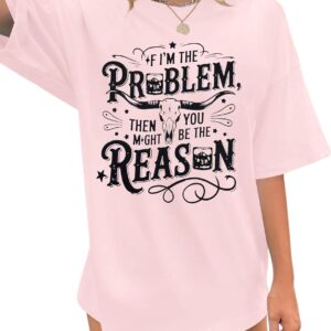 I'm The Problem Shirt Women Western Shirts Cowgirl Tshirt Retro Cow Skull Graphic Tees Country Music Short Sleeve Tops