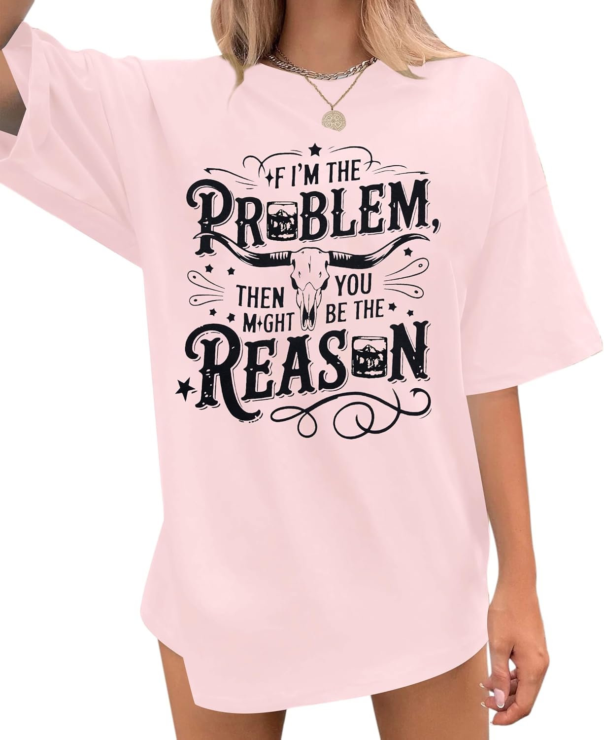 I'm The Problem Shirt Women Western Shirts Cowgirl Tshirt Retro Cow Skull Graphic Tees Country Music Short Sleeve Tops