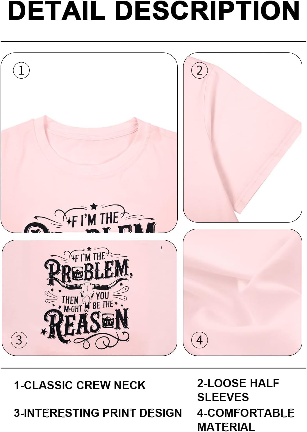 I'm The Problem Shirt Women Western Shirts Cowgirl Tshirt Retro Cow Skull Graphic Tees Country Music Short Sleeve Tops - Image 6