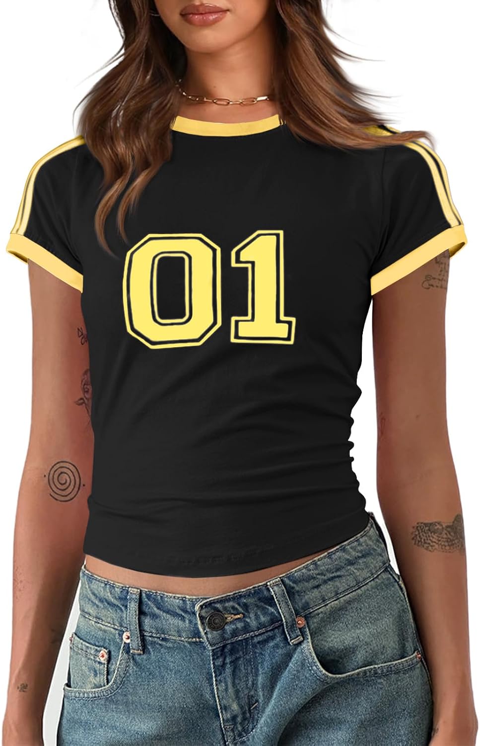 Imily Bela Womens Summer Crop Tops Y2k Baby Tees Cute Letter Print Short Sleeve Vintage T Shirt - Image 11