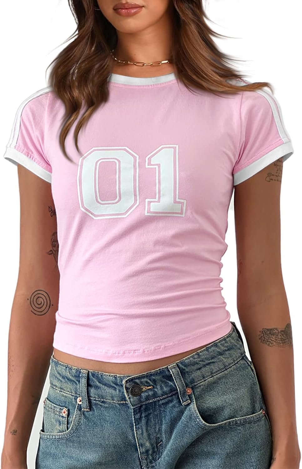 Imily Bela Womens Summer Crop Tops Y2k Baby Tees Cute Letter Print Short Sleeve Vintage T Shirt - Image 9