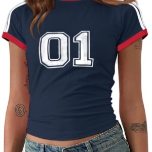 Imily Bela Womens Summer Crop Tops Y2k Baby Tees Cute Letter Print Short Sleeve Vintage T Shirt