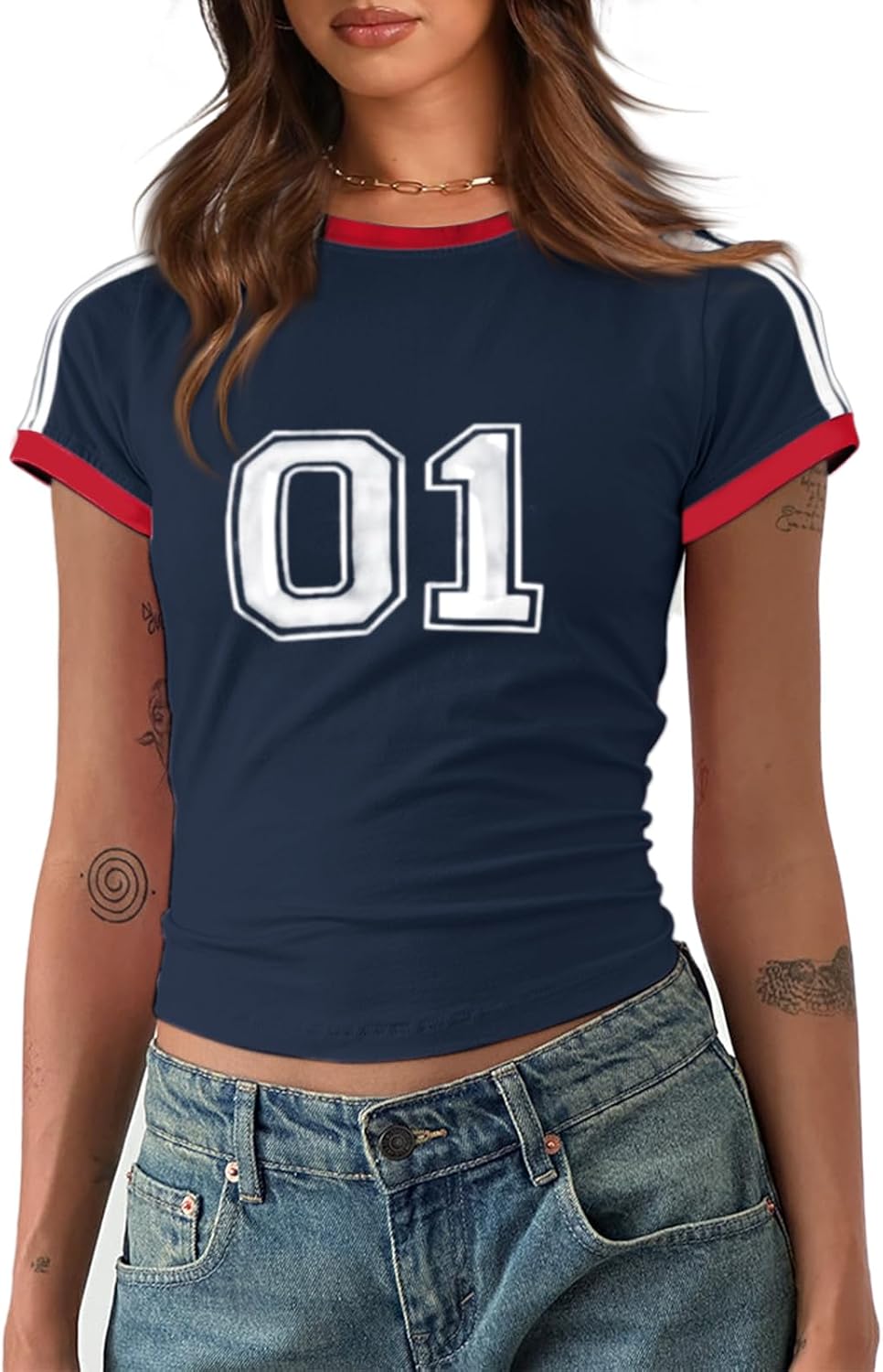 Imily Bela Womens Summer Crop Tops Y2k Baby Tees Cute Letter Print Short Sleeve Vintage T Shirt