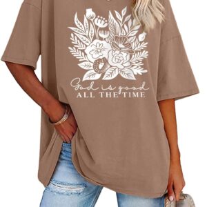 Inber Oversized Tshirts for Women Flower Graphic Tees Short Sleeve Shirts 2025 Summer Casual Loose Fit Beach Tops