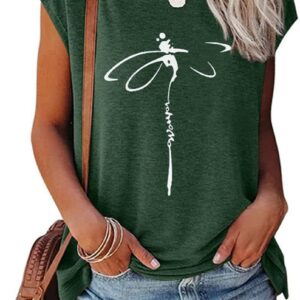 JNIFULI Women's Graphic Tees Casual Summer Funny Dragonfly Printed Short Sleeve Cute T Shirts Tops