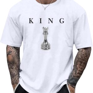 Kelxjia Men's King Chess Shirt Graphic Tees Designer Printed T Shirts for Men Urban Letter T-Shirt Streetwear