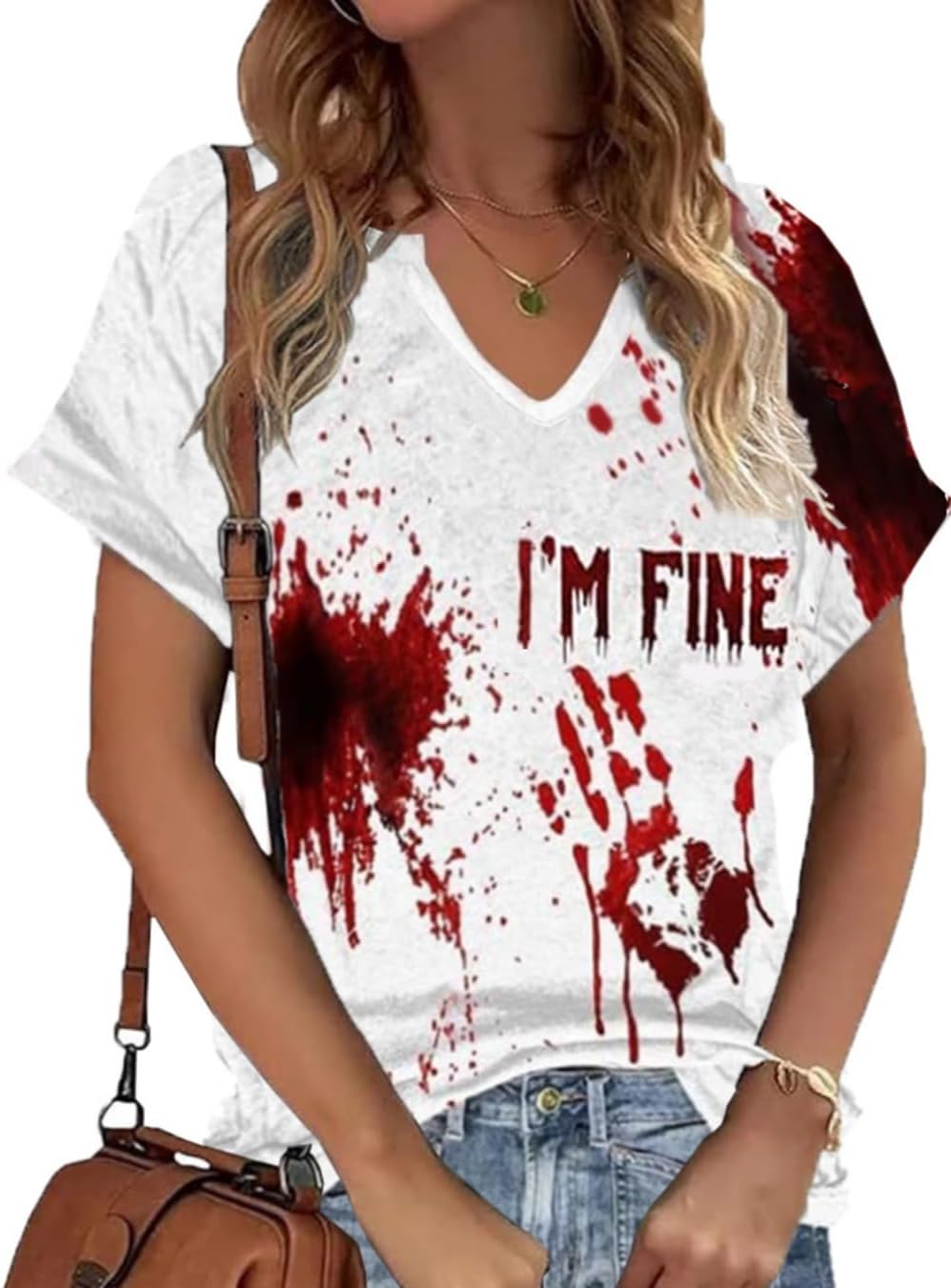 kfulemai Womens I'm Fine Bloody Halloween Shirt Sanderson Sisters Short Sleeve Problem Solved Blood Horror Graphic Tee - Image 7