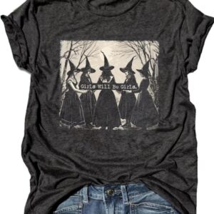 kfulemai Womens I'm Fine Bloody Halloween Shirt Sanderson Sisters Short Sleeve Problem Solved Blood Horror Graphic Tee