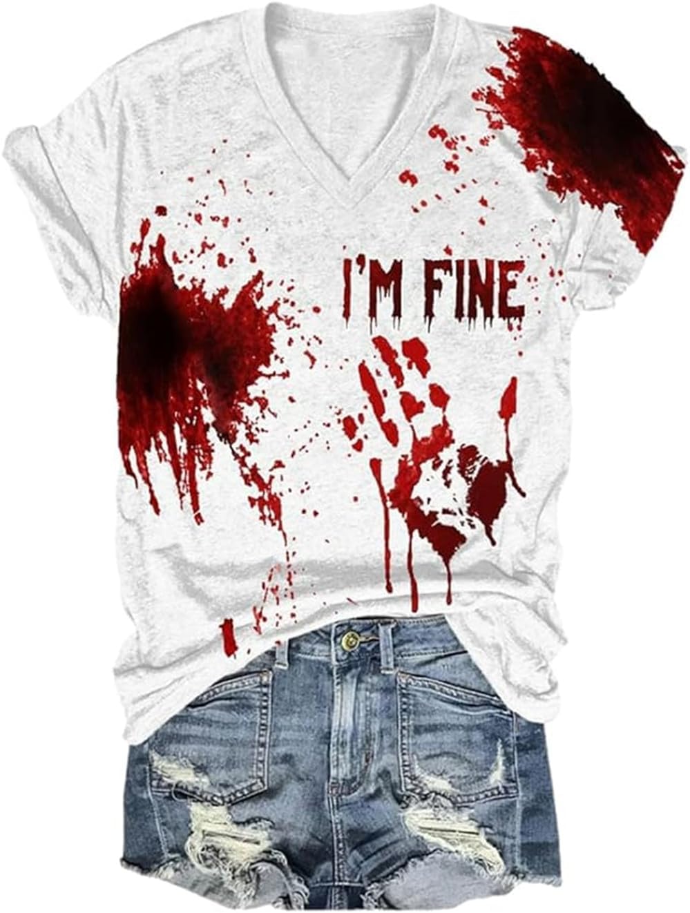kfulemai Womens I'm Fine Bloody Halloween Shirt Sanderson Sisters Short Sleeve Problem Solved Blood Horror Graphic Tee - Image 9